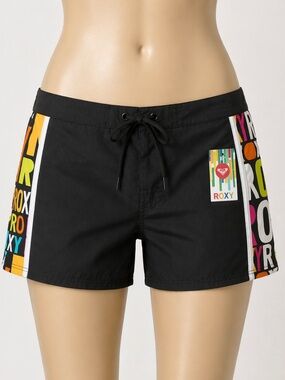 NWT Roxy Women’s Board Shorts Black Multicolor Logo Side Panels Size 13